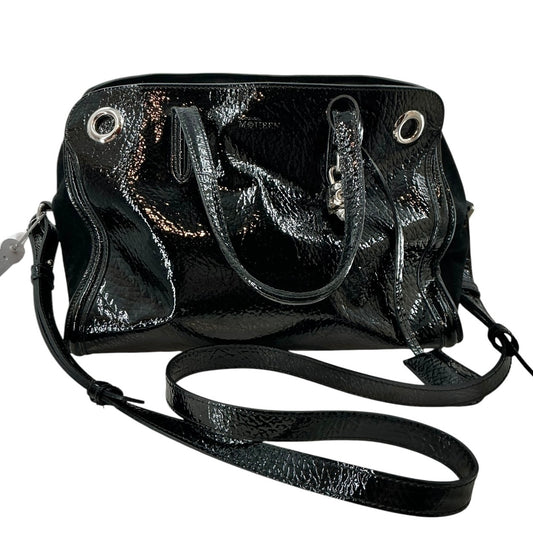 Alexander McQueen Black Patent Leather Eyelet Padlock Small Satchel