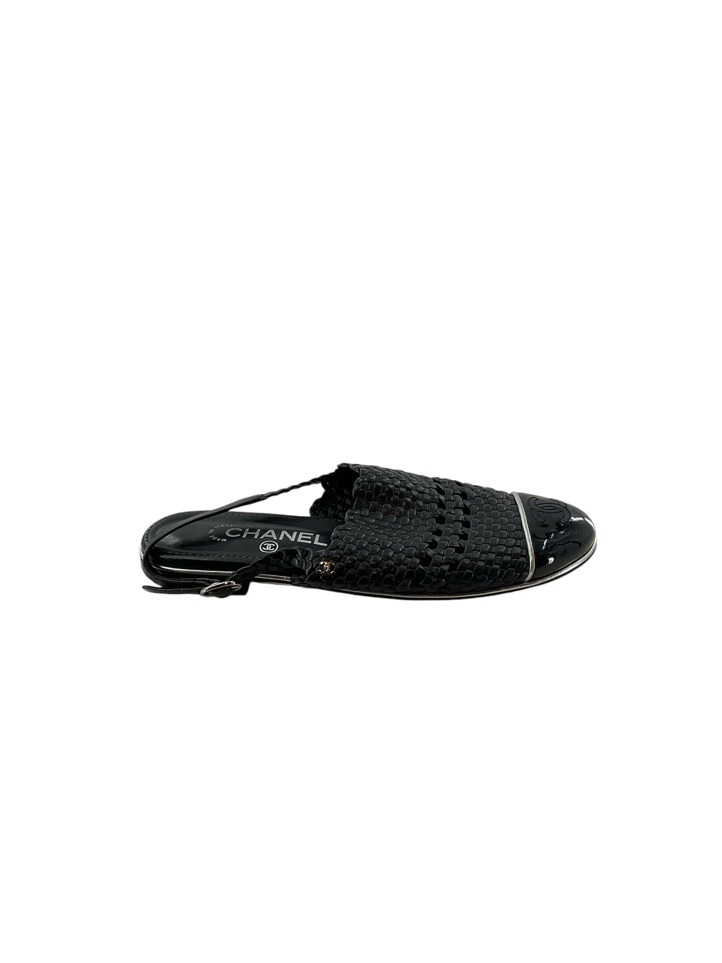 Chanel Woven Black Leather Slippers