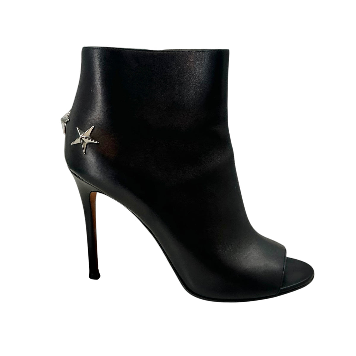 Givenchy Black Leather Star-Embellished Peep-Toe Booties