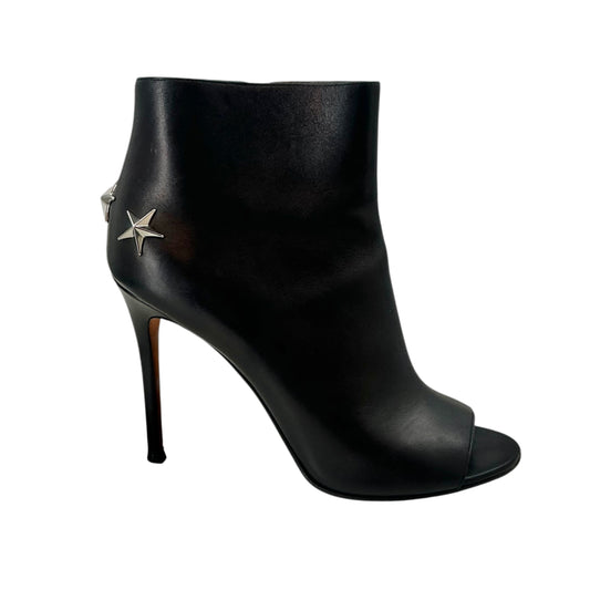 Givenchy Black Leather Star-Embellished Peep-Toe Booties