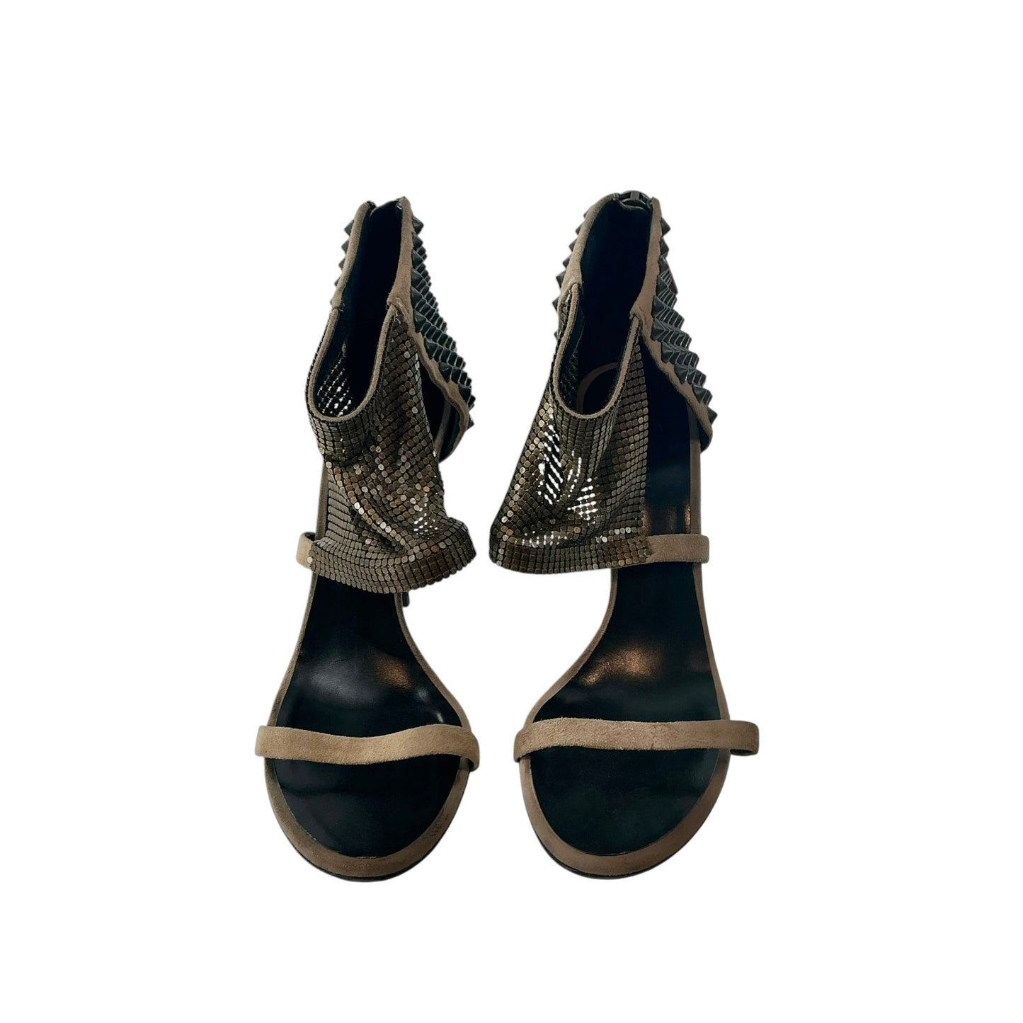 Giuseppe Zanotti x Balmain Suede Studded Metal Mesh Heels