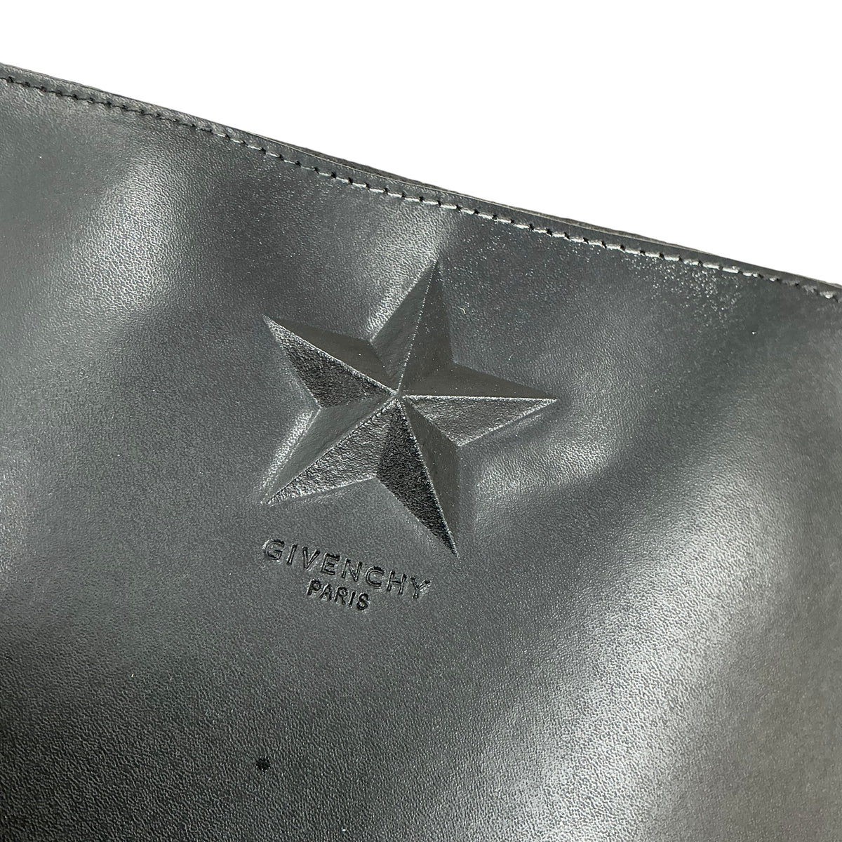 Givenchy Black Smooth Leather Star Embossed Zipper Pouch Clutch