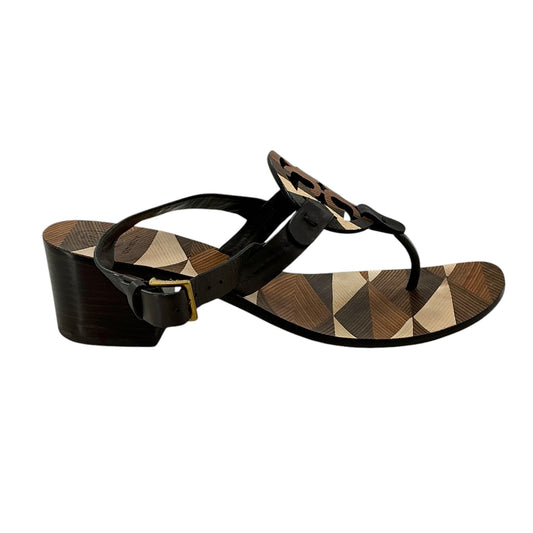 Tory Burch Miller Geometric Wood Grain Block Heel Sandals