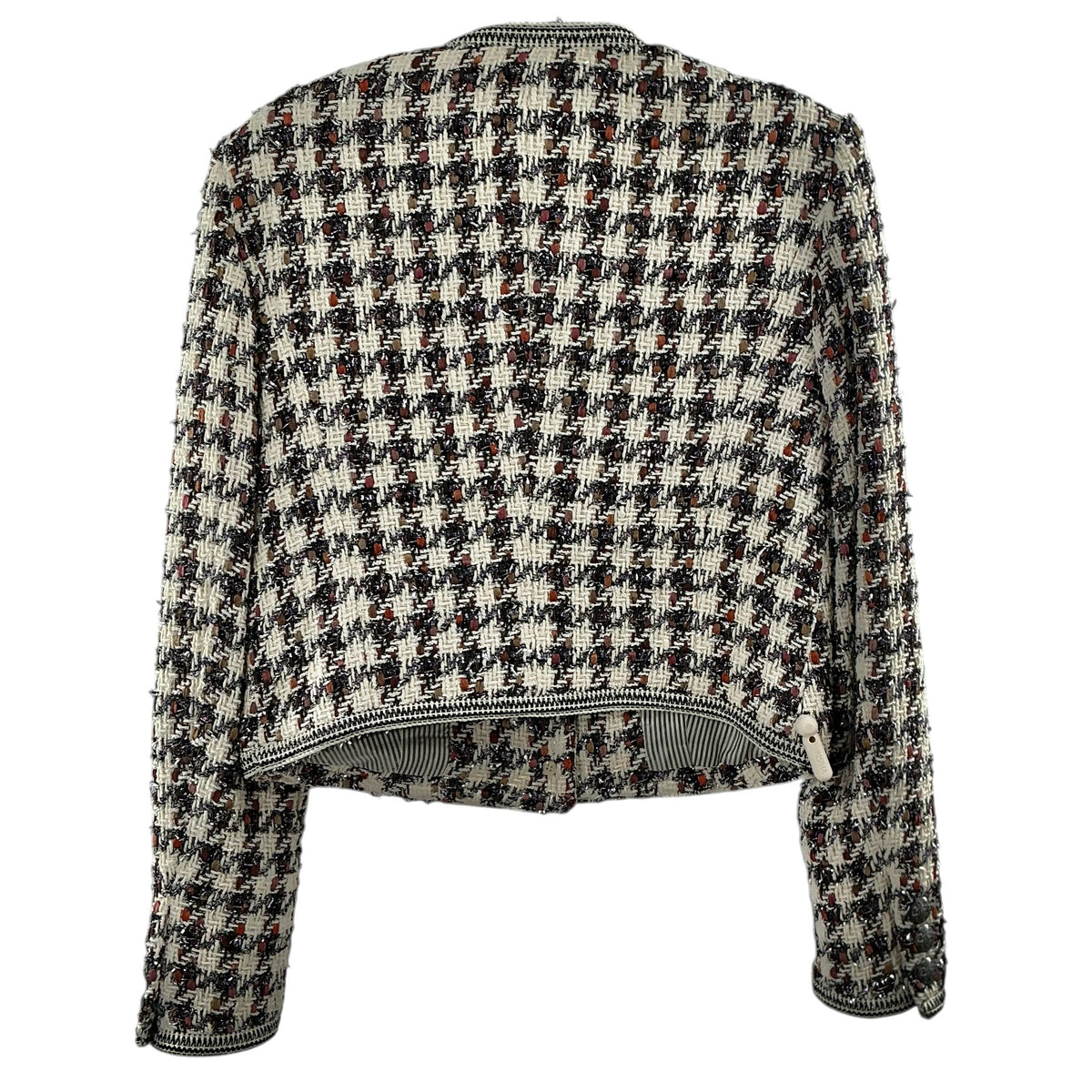 Veronica Beard Cirtane Houndstooth Tweed Cropped Jacket Blazer Neutral Multi