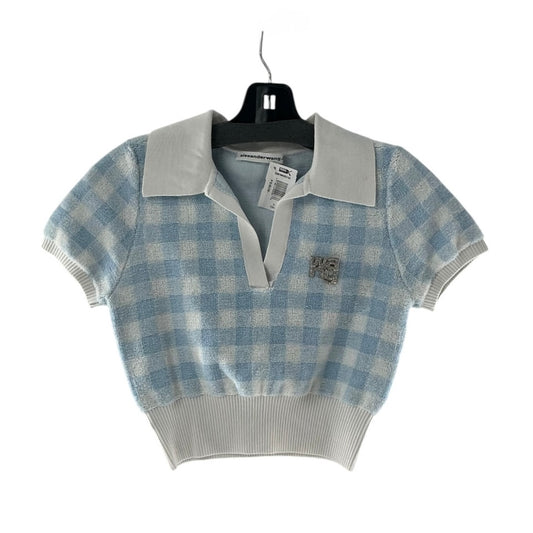 Alexander Wang Blue Gingham Check Towel Cropped Polo Shirt