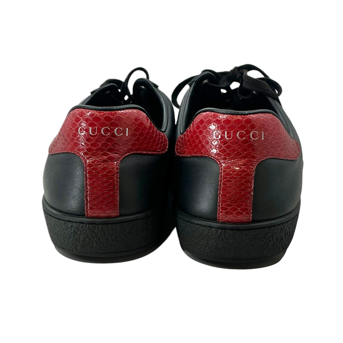 Gucci Ace Black Leather Sneakers Low Top Web Stripe