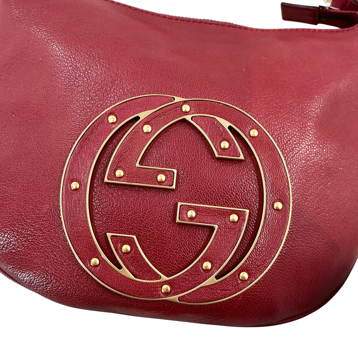 Gucci Vintage Tom Ford Era Burgundy Calfskin Studded Blondie Small Hobo Bag