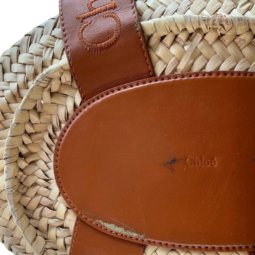Chloé Medium Sense Basket Bag in Caramel Raffia & Calfskin