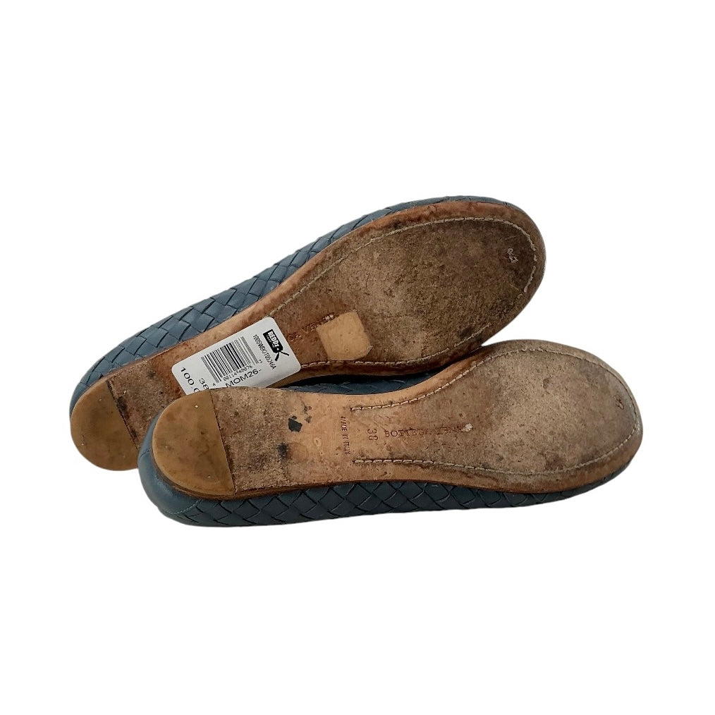 Bottega Veneta Blue Intrecciato Woven Leather Bow Ballet Flats