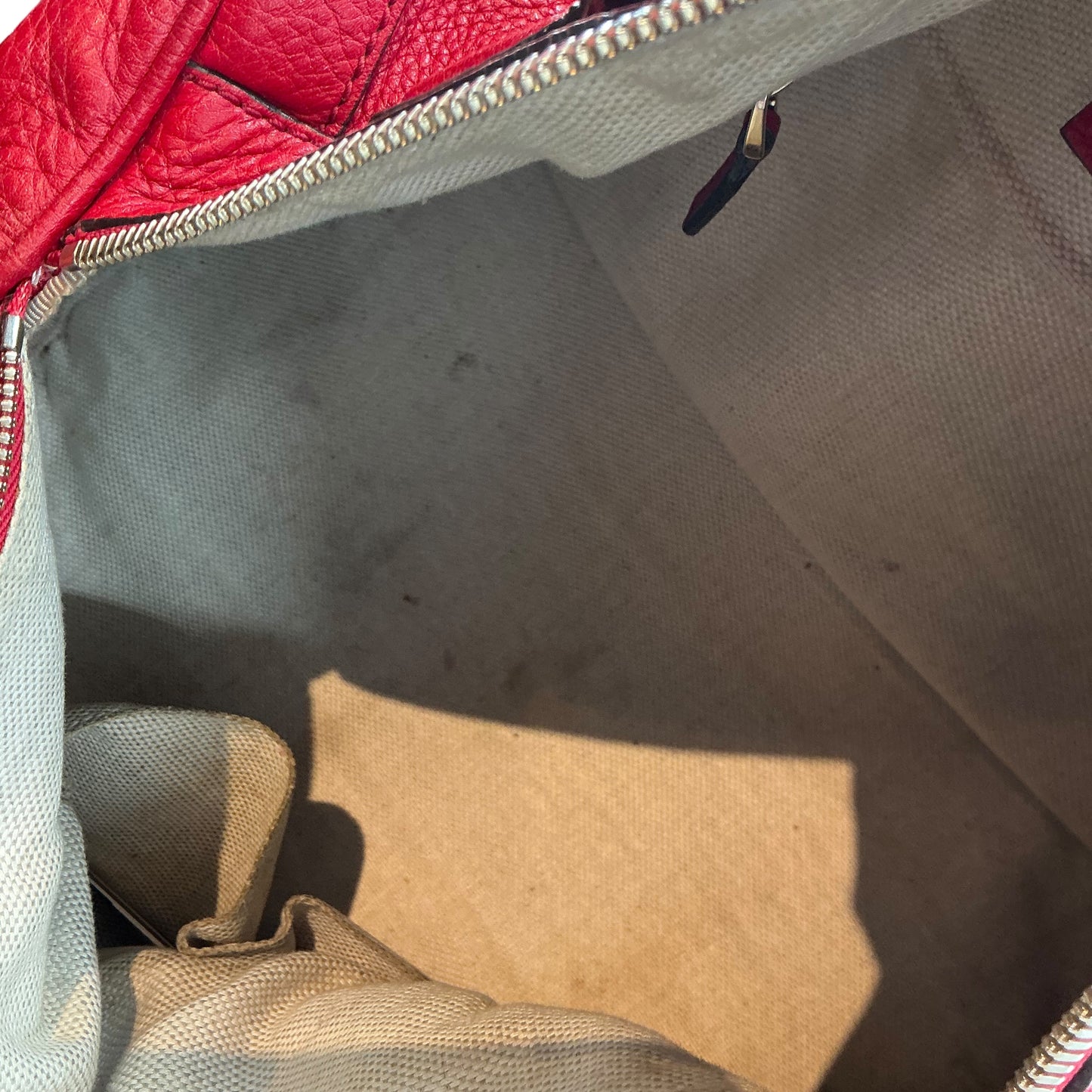 Gucci Red Pebbled Leather Soho Boston Bag Duffel