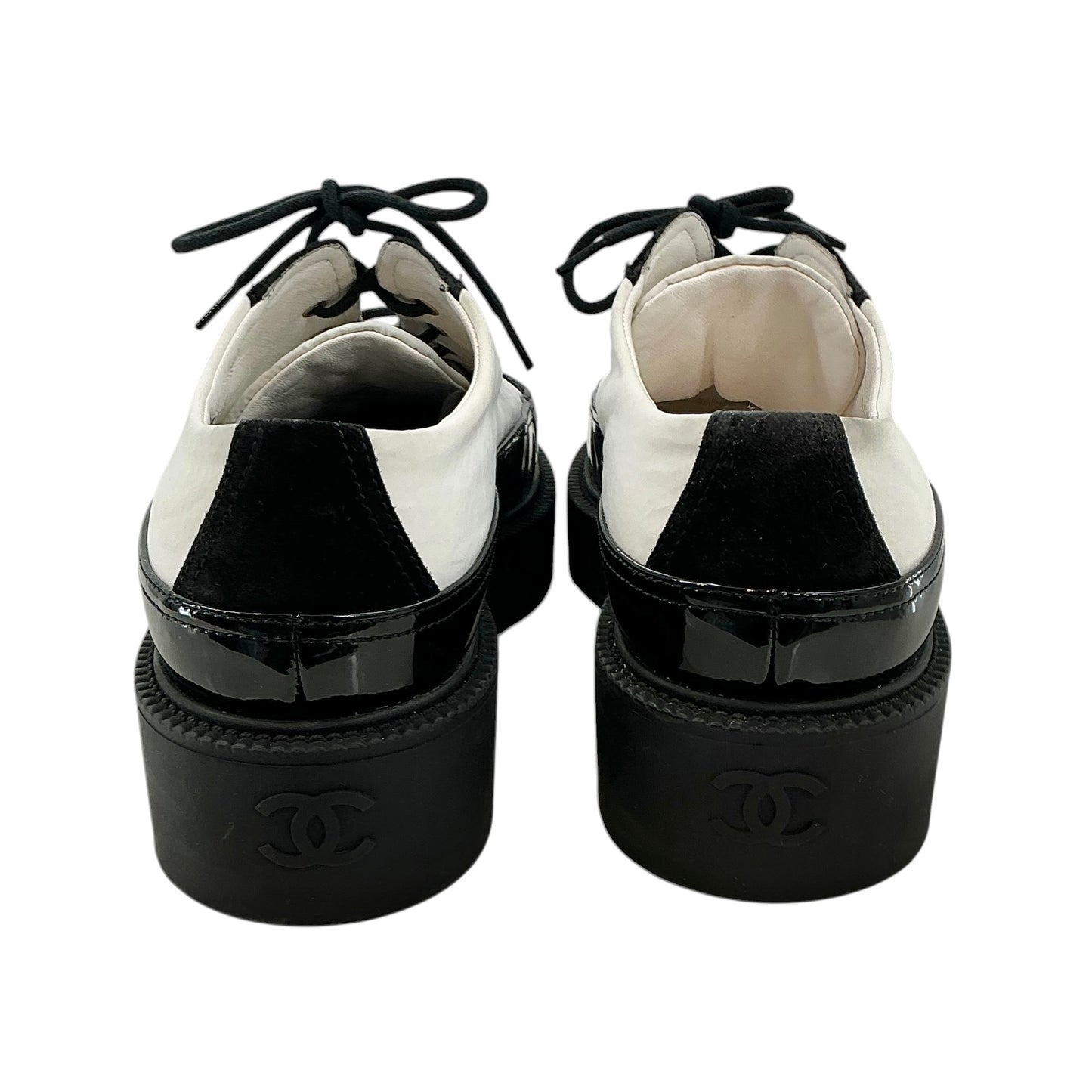 Chanel Black & White Patent Leather Platform Oxford Sneakers
