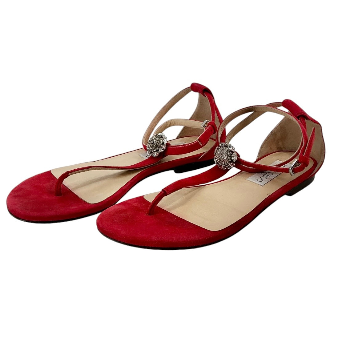 Jimmy Choo Afia Crystal-Embellished Suede Flat Sandals