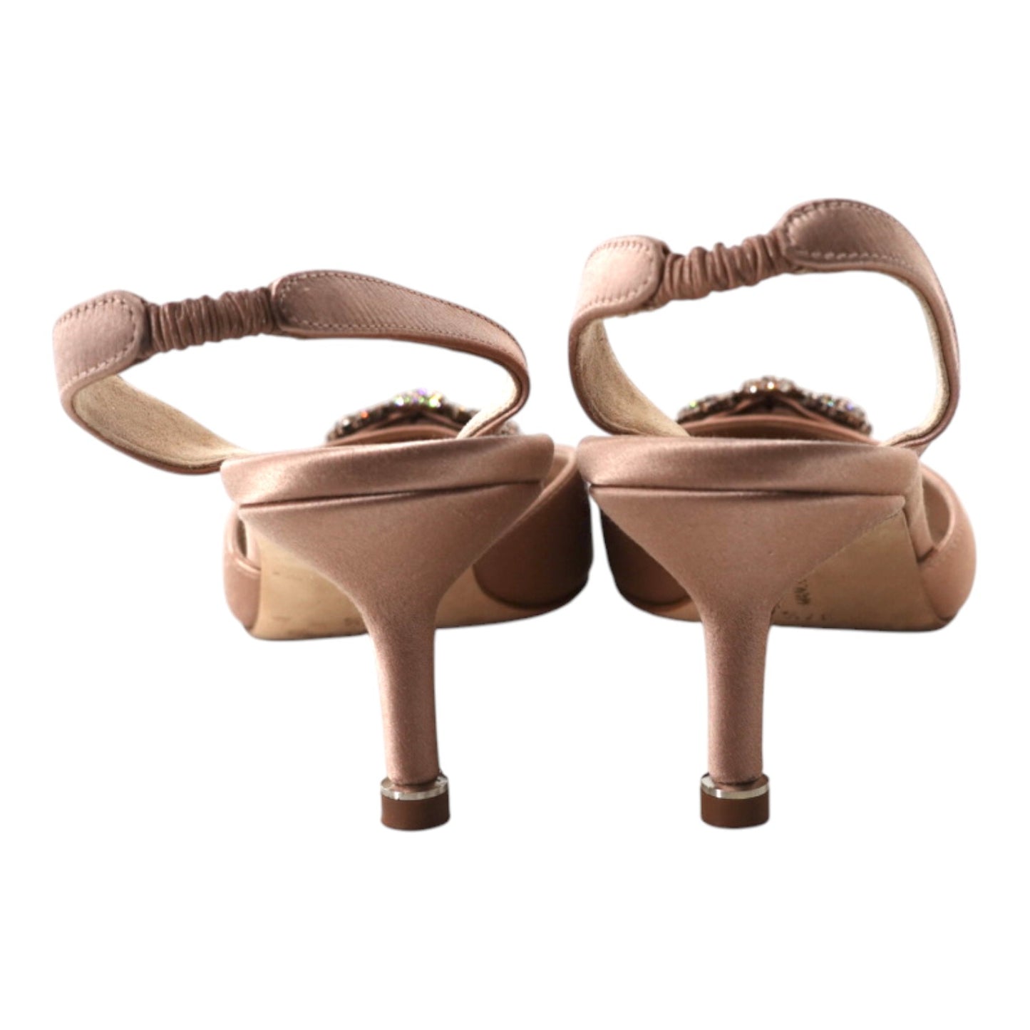 Manolo Blahnik Hangisi Crystal Buckle Satin Slingback Heels