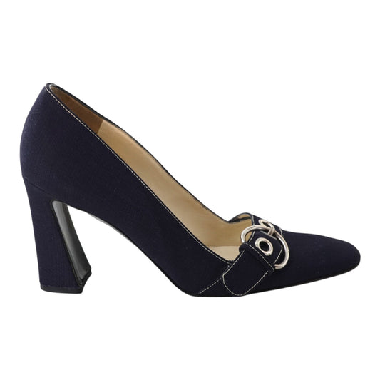 Prada Canvas Square Toe Buckle Pumps