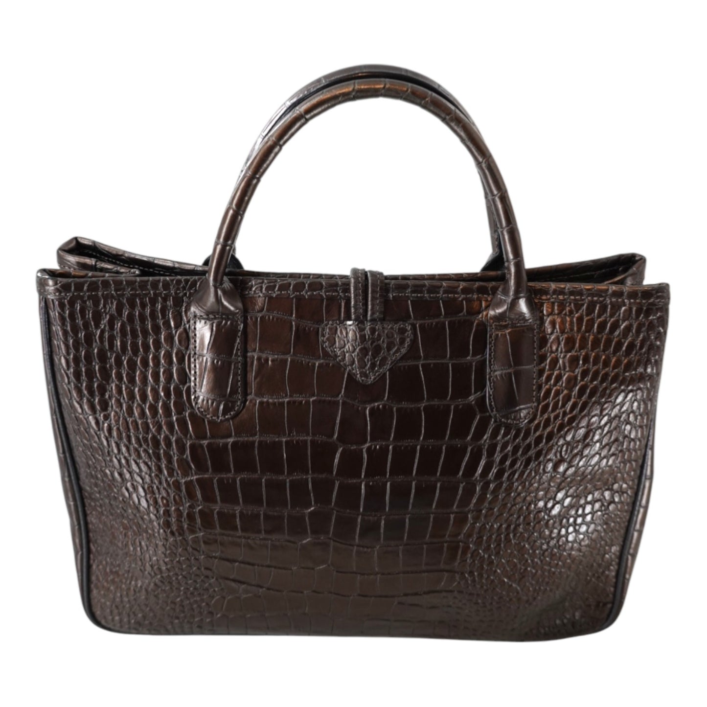 Longchamp Brown Croc-Embossed Calfskin Roseau Collection Tote