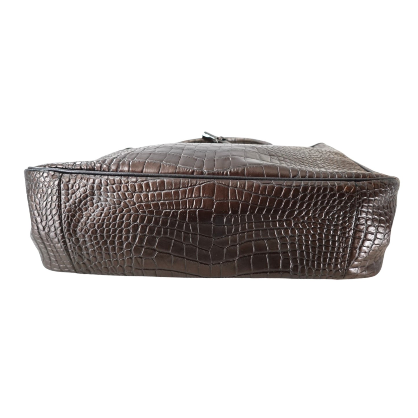 Longchamp Brown Croc-Embossed Calfskin Roseau Collection Tote