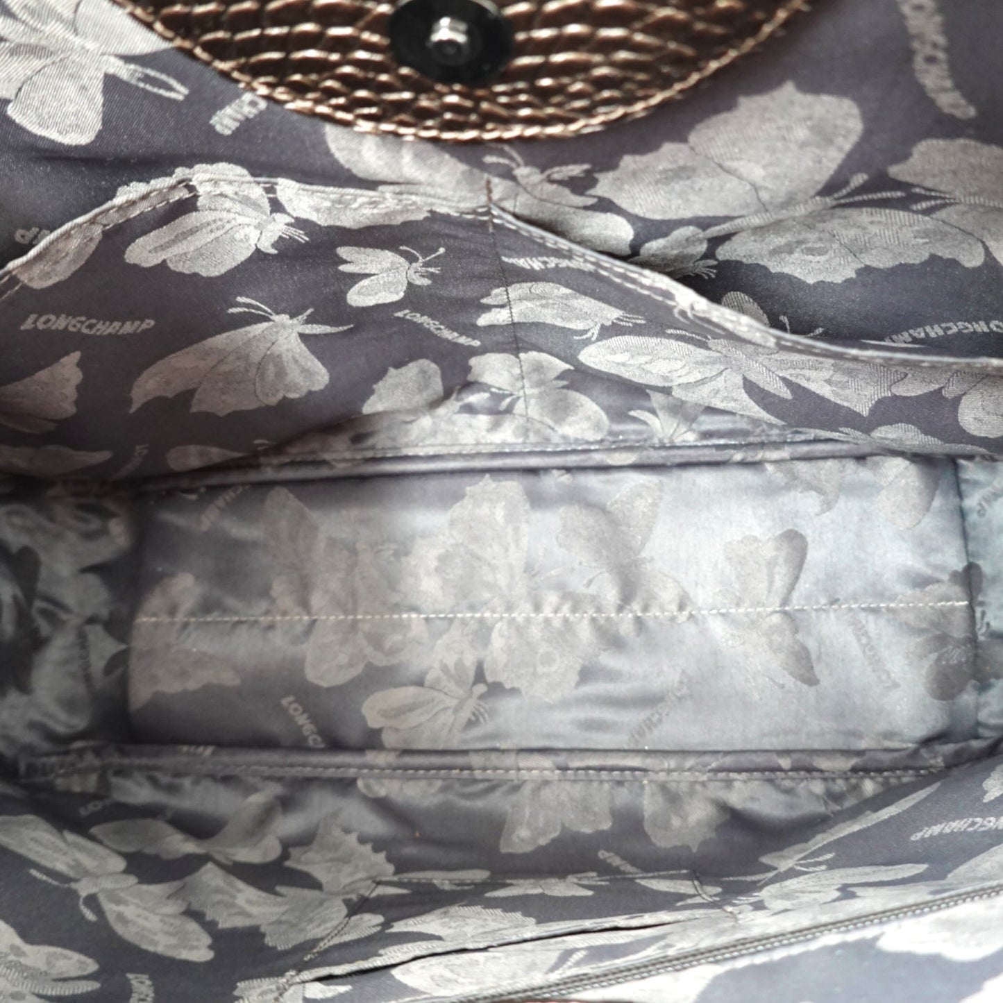 Longchamp Brown Croc-Embossed Calfskin Roseau Collection Tote