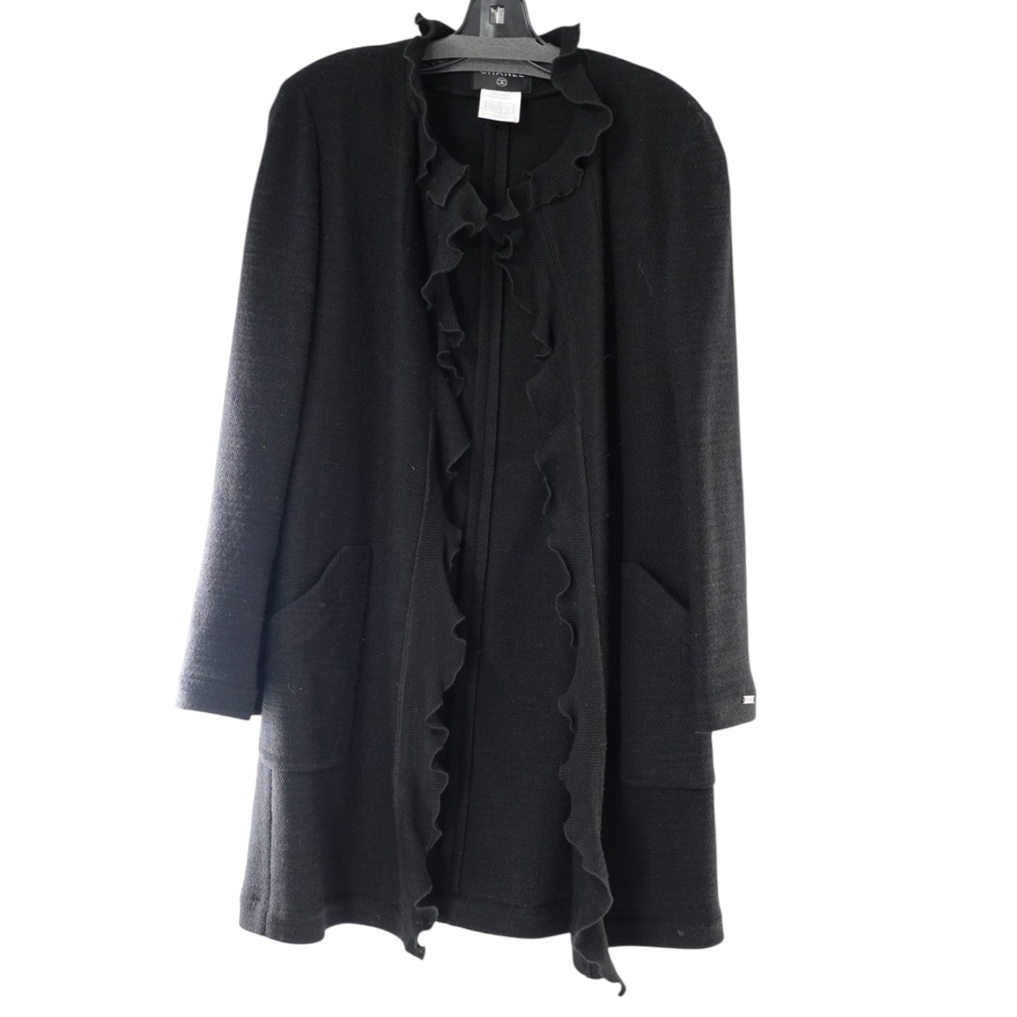Chanel Black Ruffle Knit Long Cardigan