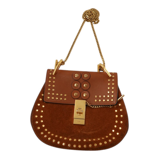 Chloe Drew Small Studded Suede and Leather Shoulder Bag