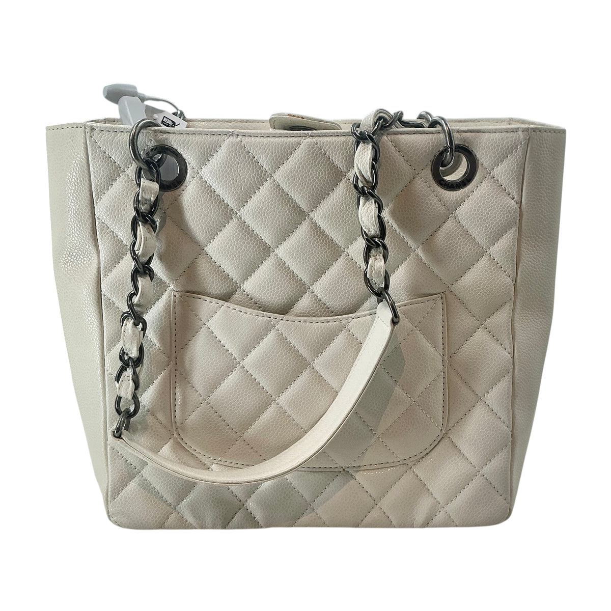 Chanel White Quilted Caviar Leather Petite Shopping Tote (PST) Bag