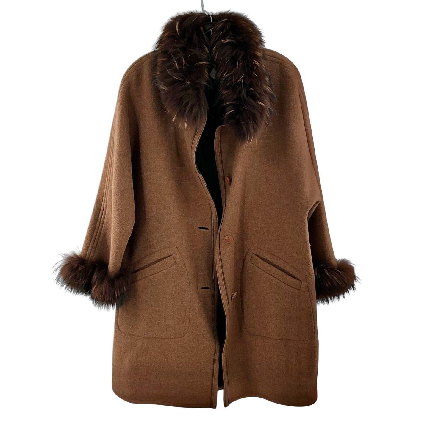 Schneiders Salzburg Brown Wool Blend Fur Trim Swing Coat