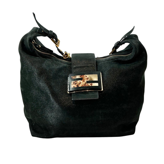 Fendi Black Suede Forever Mama Hobo Bag with Tortoiseshell FF Clasp