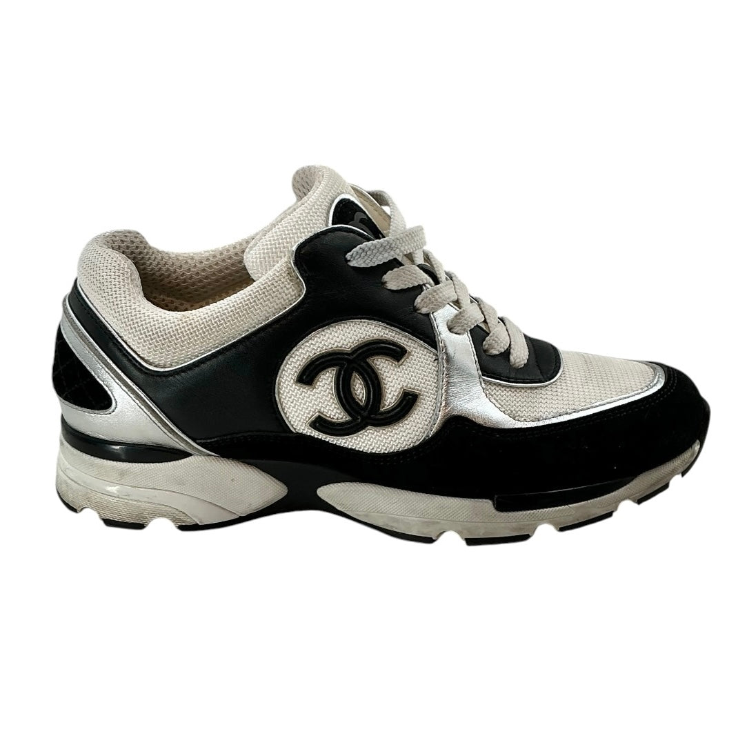 Chanel CC Logo Mesh and Laminated Leather Low-Top Sneakers