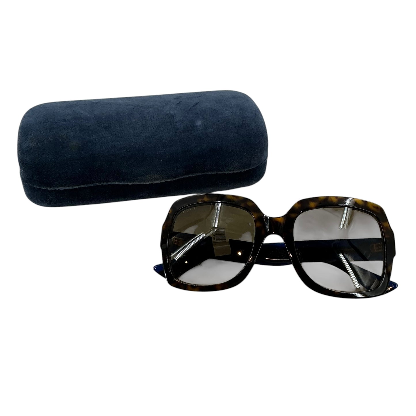 Gucci GG0036SN Women's Havana Square Sunglasses - Blue & Red Web Temple