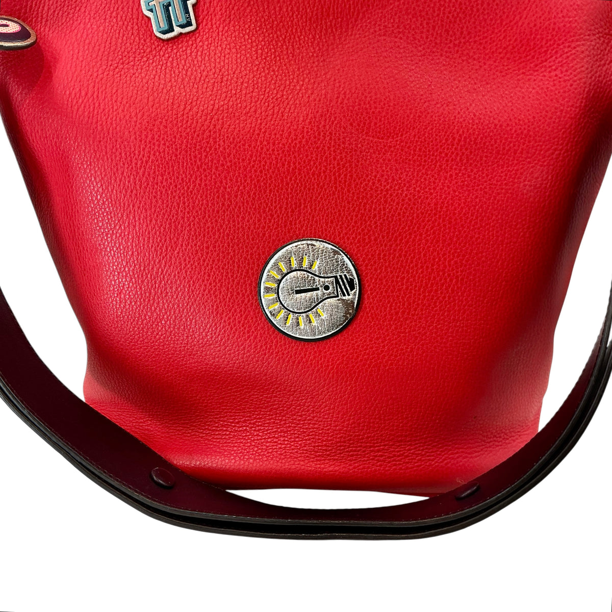 Anya Hindmarch "Build A Bag" Red Pebbled Leather Bucket Bag