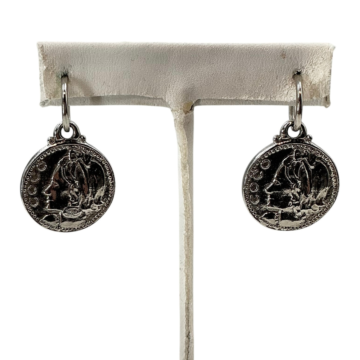 Vintage Chanel Silver Mademoiselle Coin Drop Earrings