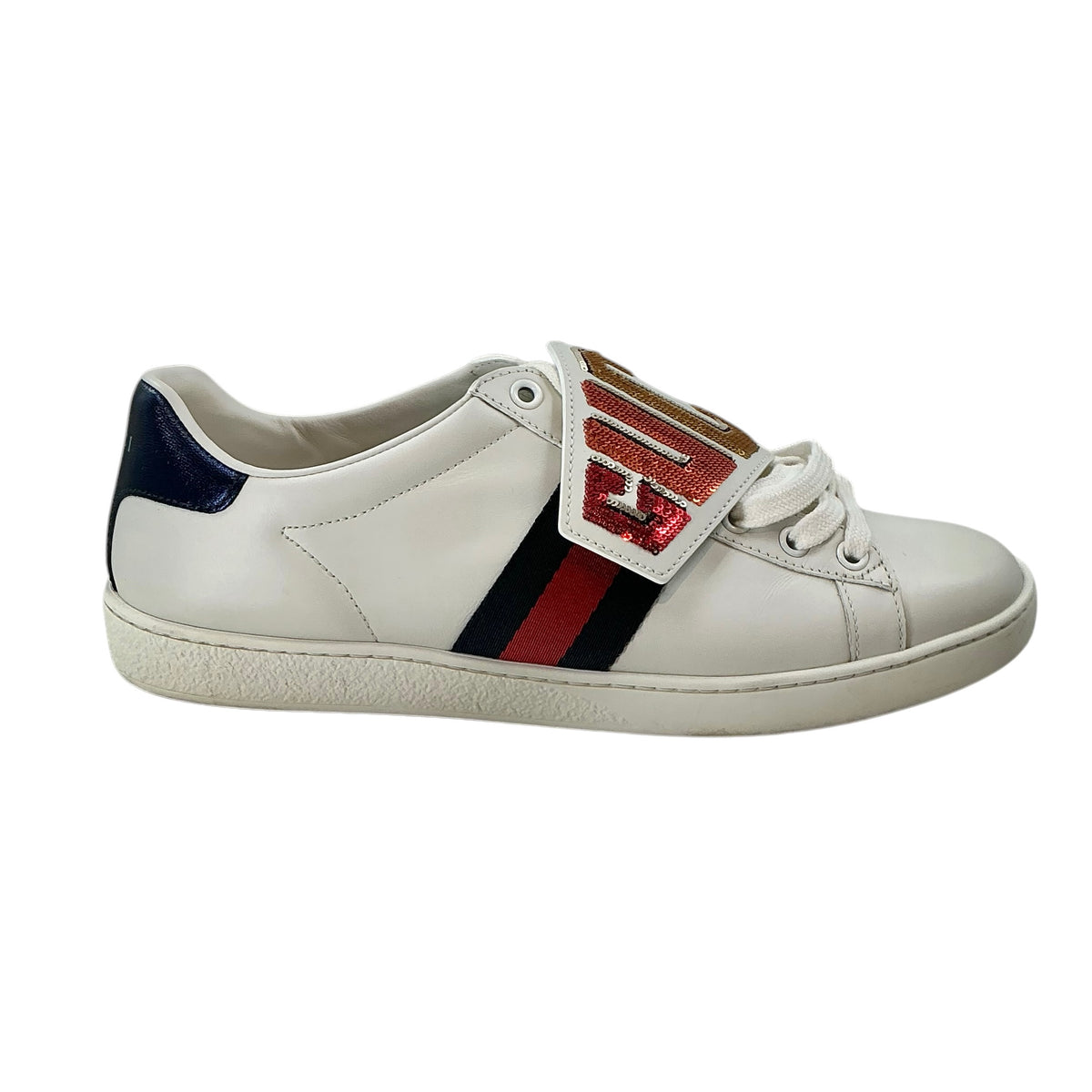 Gucci Ace White Leather Sequin Rainbow Logo Sneakers