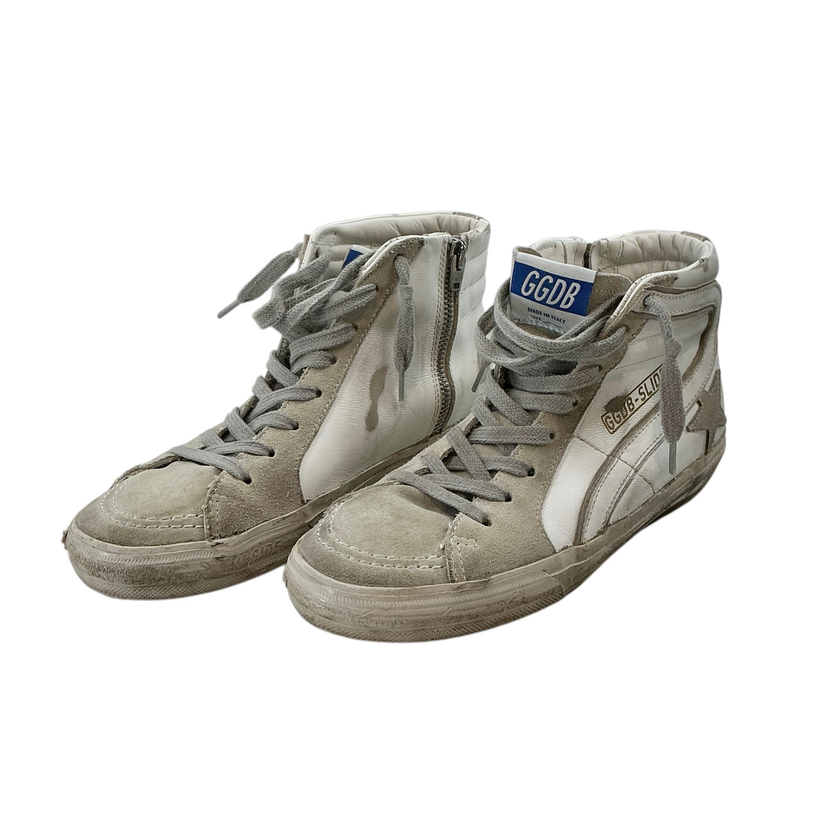 Golden Goose Deluxe Brand Slide High Top White Gray Sneakers