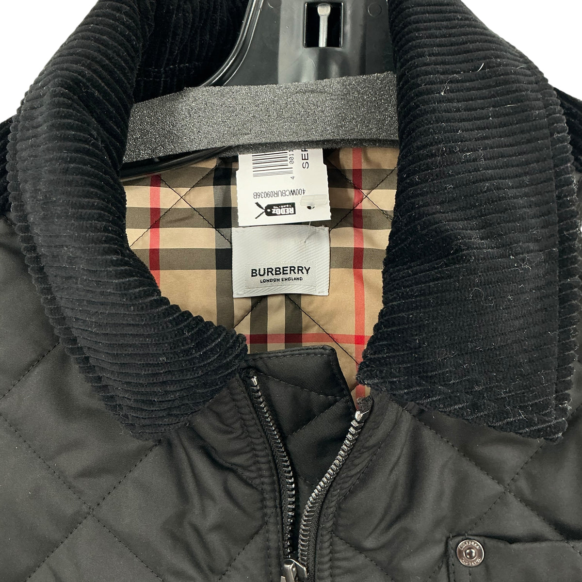 Burberry Women’s Quilted Jacket Velvet Corduroy Trim Black