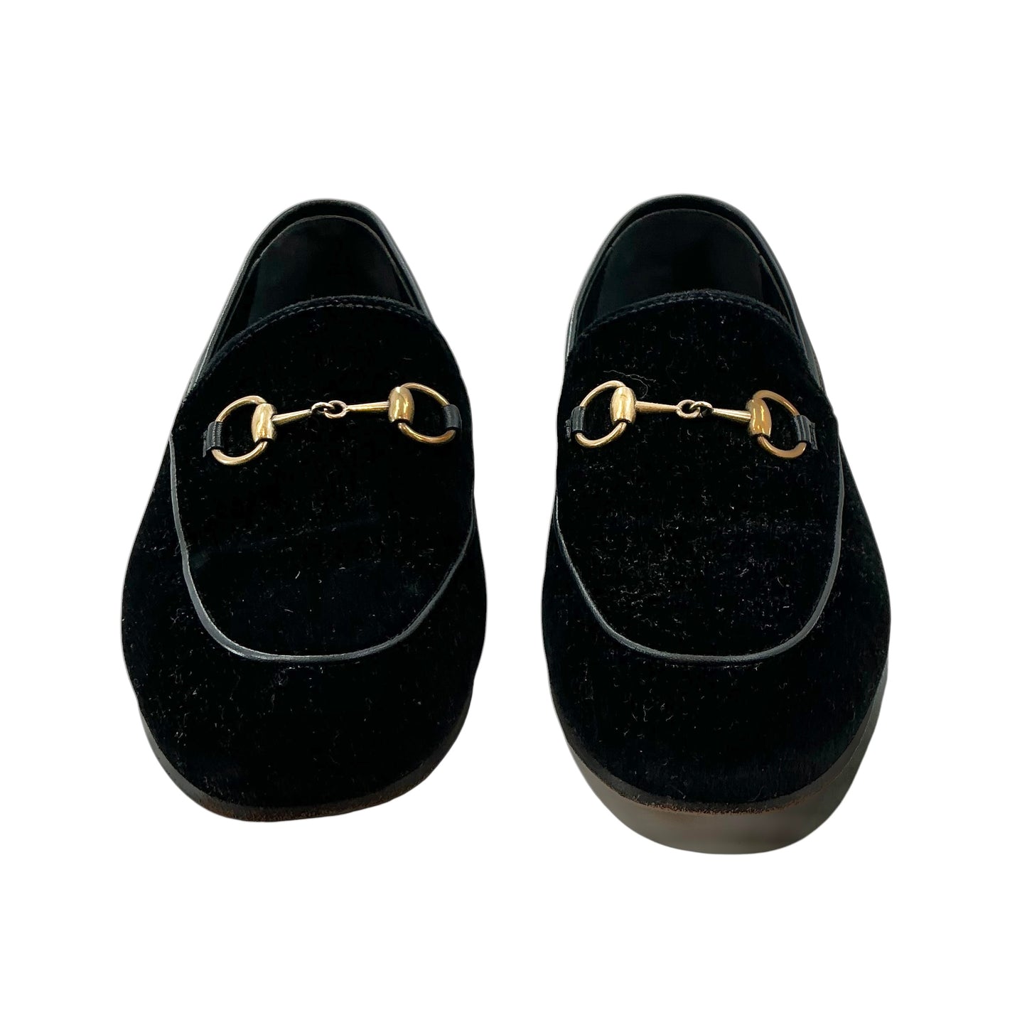 Gucci Jordaan Black Velvet Slip-On Flats with Gold Horsebit