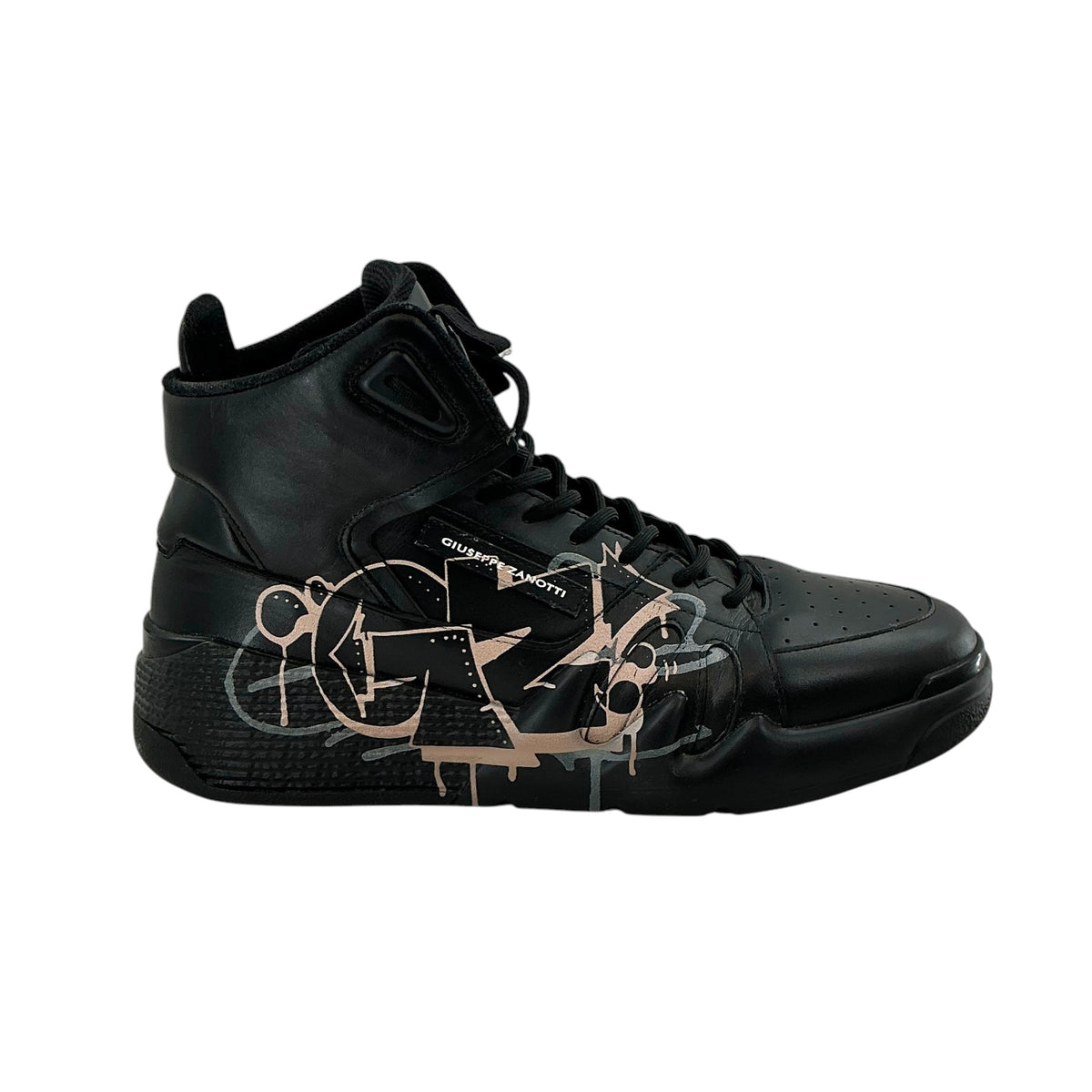 Giuseppe Zanotti "Talon" Black Leather Graffiti High-Top Sneakers