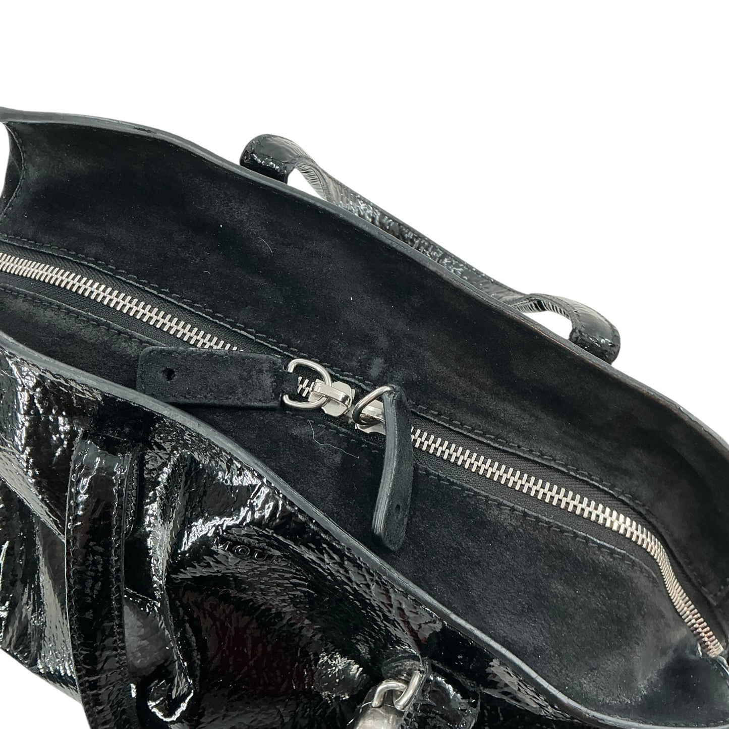 Alexander McQueen Black Patent Leather Eyelet Padlock Small Satchel