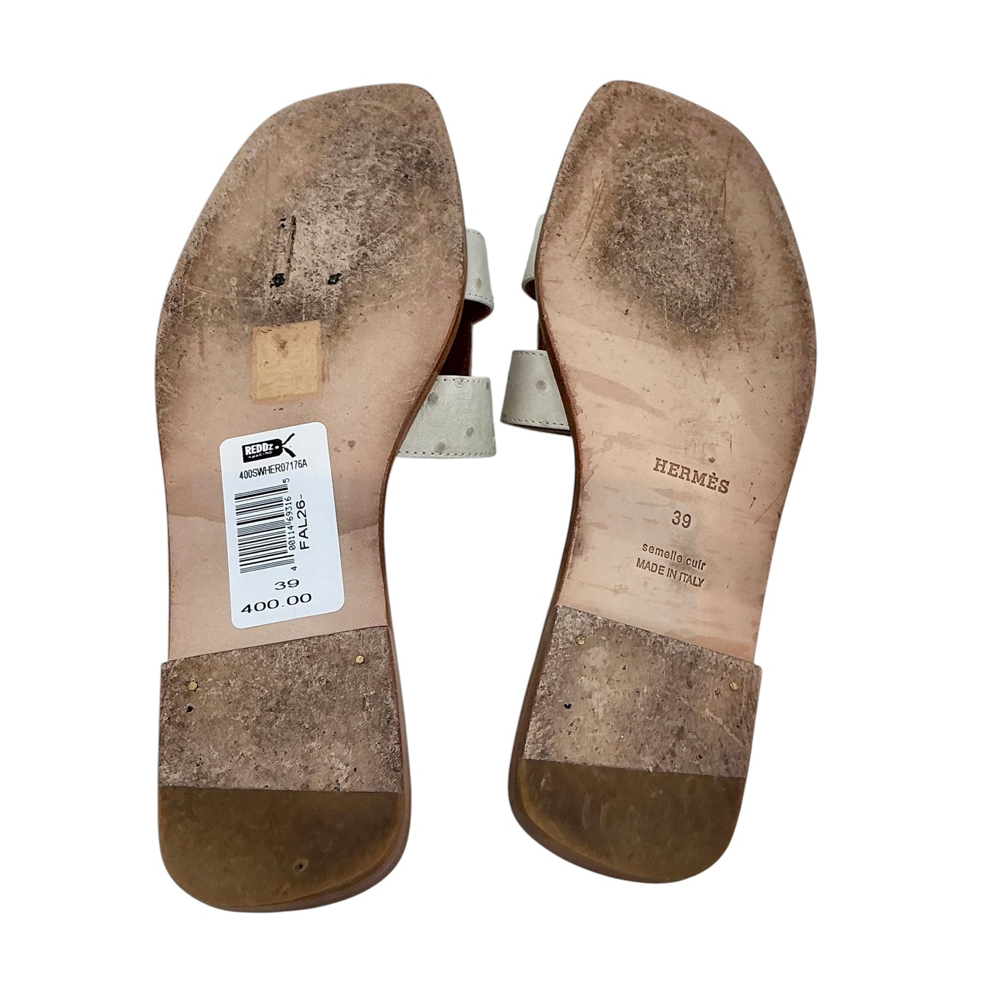 Hermès Ostrich Oran Sandals Off White