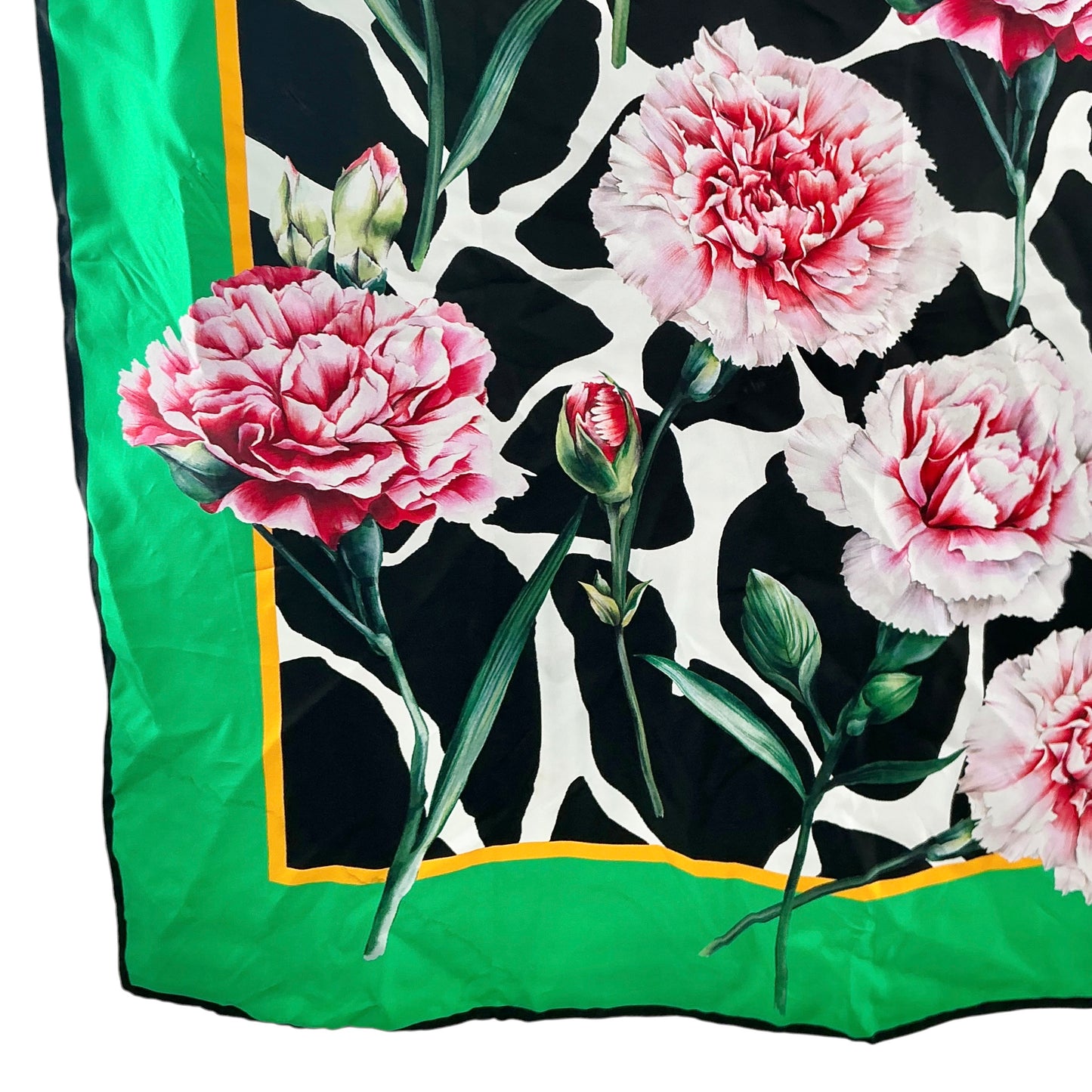 Dolce & Gabbana Carnation Print Silk Square Scarf - Vibrant Green & Black