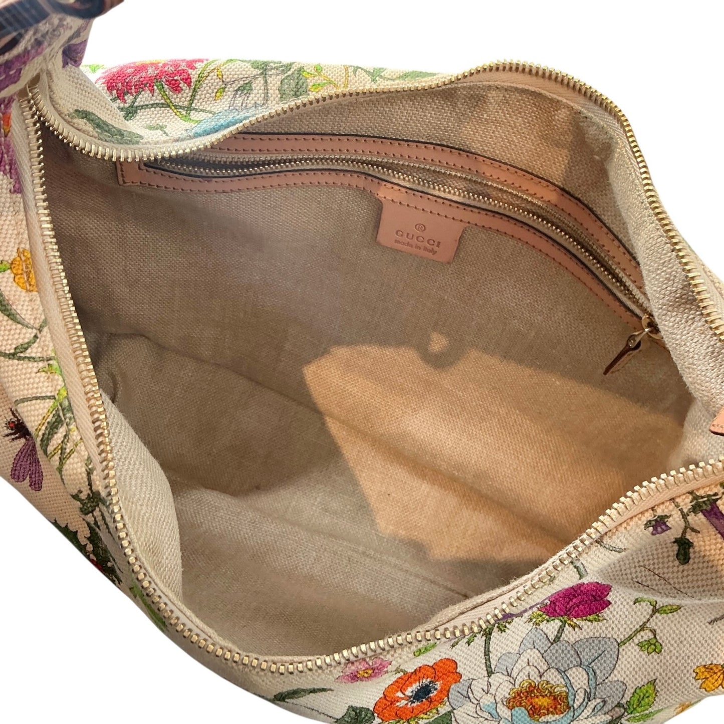 Vintage Gucci Flora Canvas Large Horsebit Hobo Bag