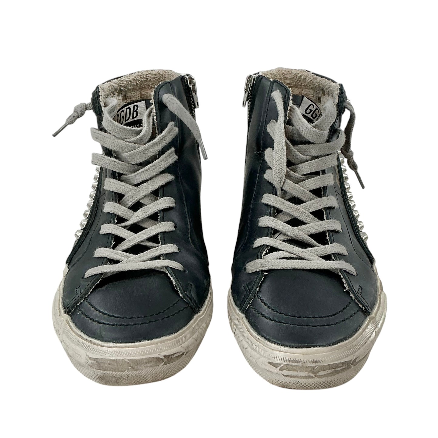 Golden Goose Slide Black Leather Studded High Top Sneakers