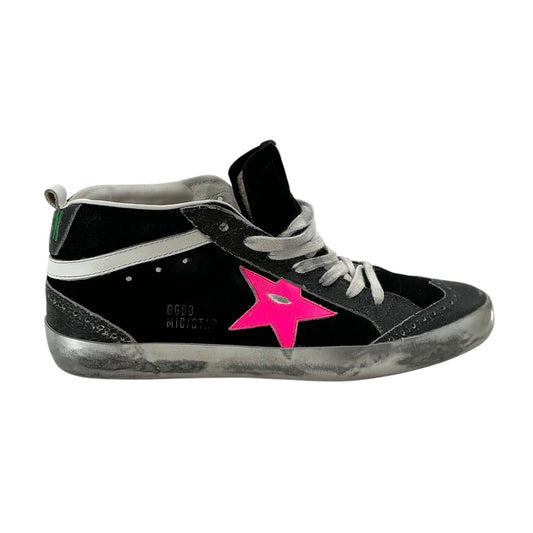 Golden Goose Mid Star Black Suede Pink Star Sneakers