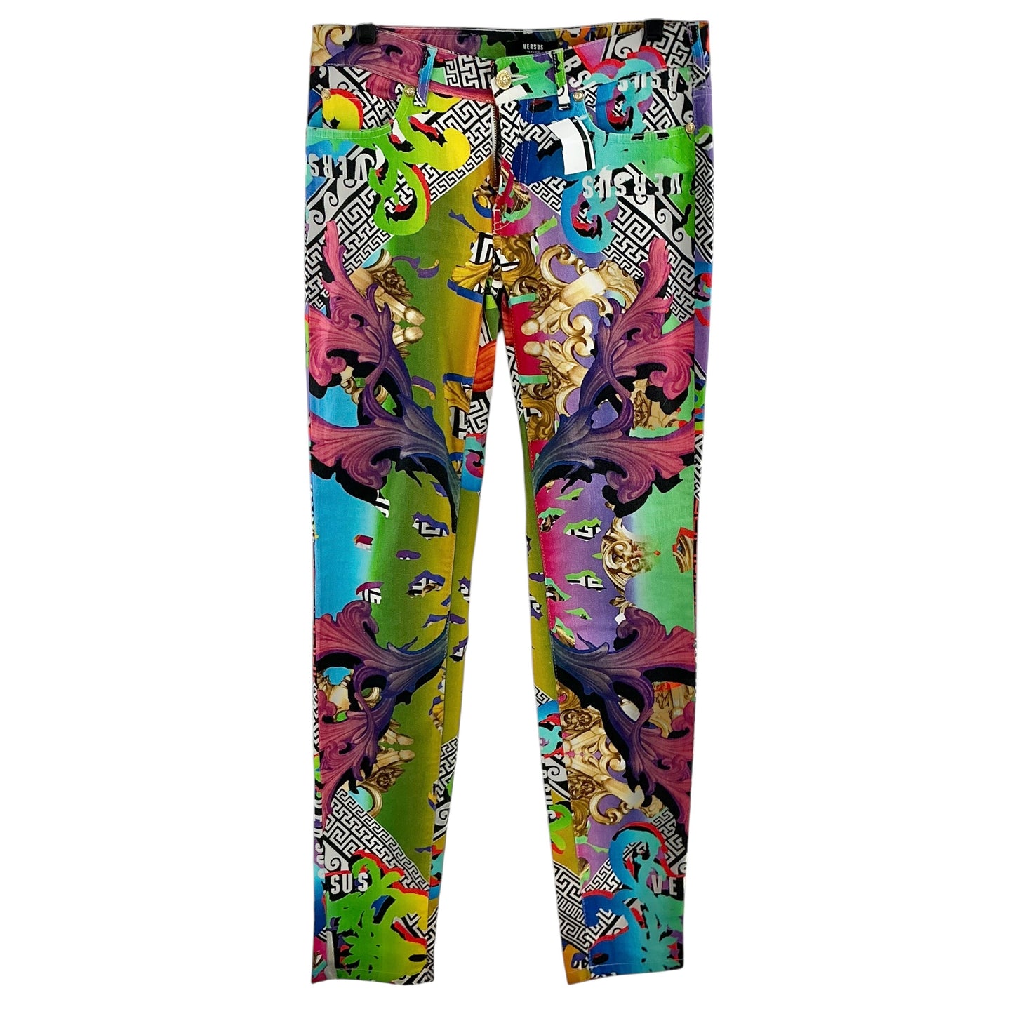 Versus Versace Rainbow Baroque Print Slim-Fit Stretch Jeans