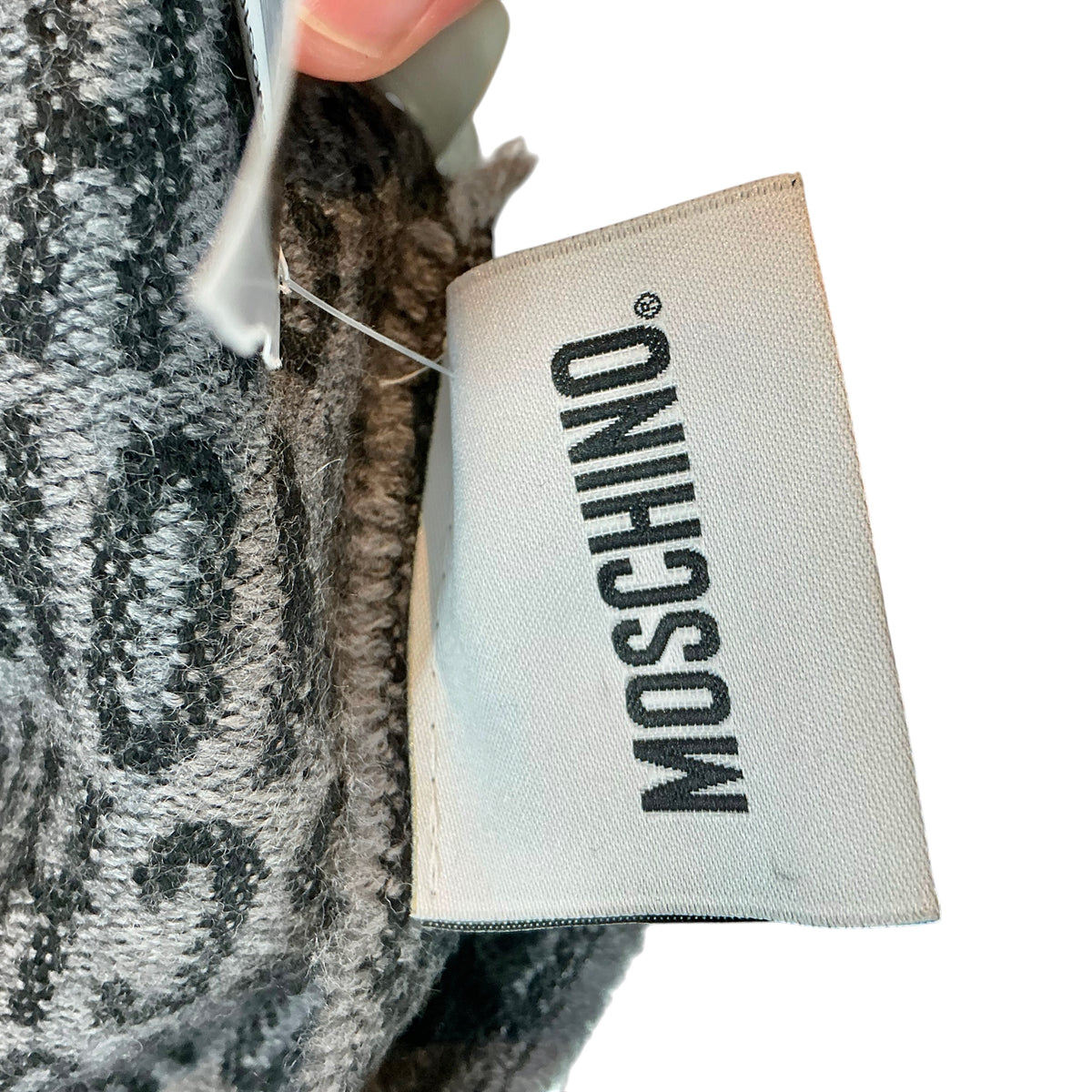 Moschino All-Over Monogram Logo Jacquard Wool Scarf - Grey & Black