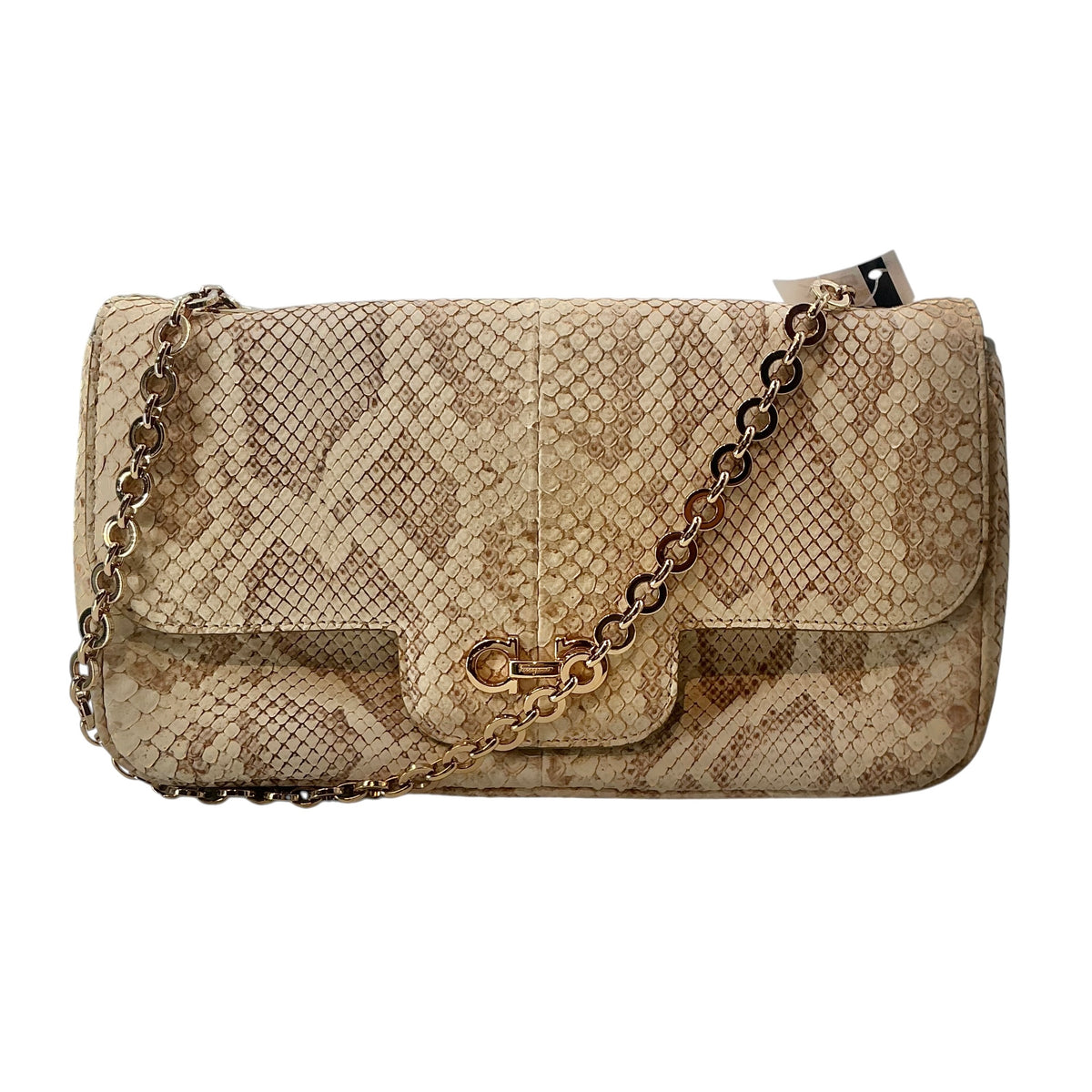 Salvatore Ferragamo Beige Python Luciana Flap Shoulder Bag