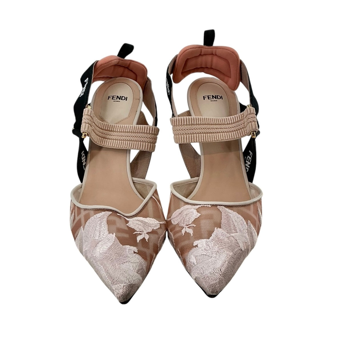 Fendi Colibrì Floral Embroidered Mesh Slingback Pumps