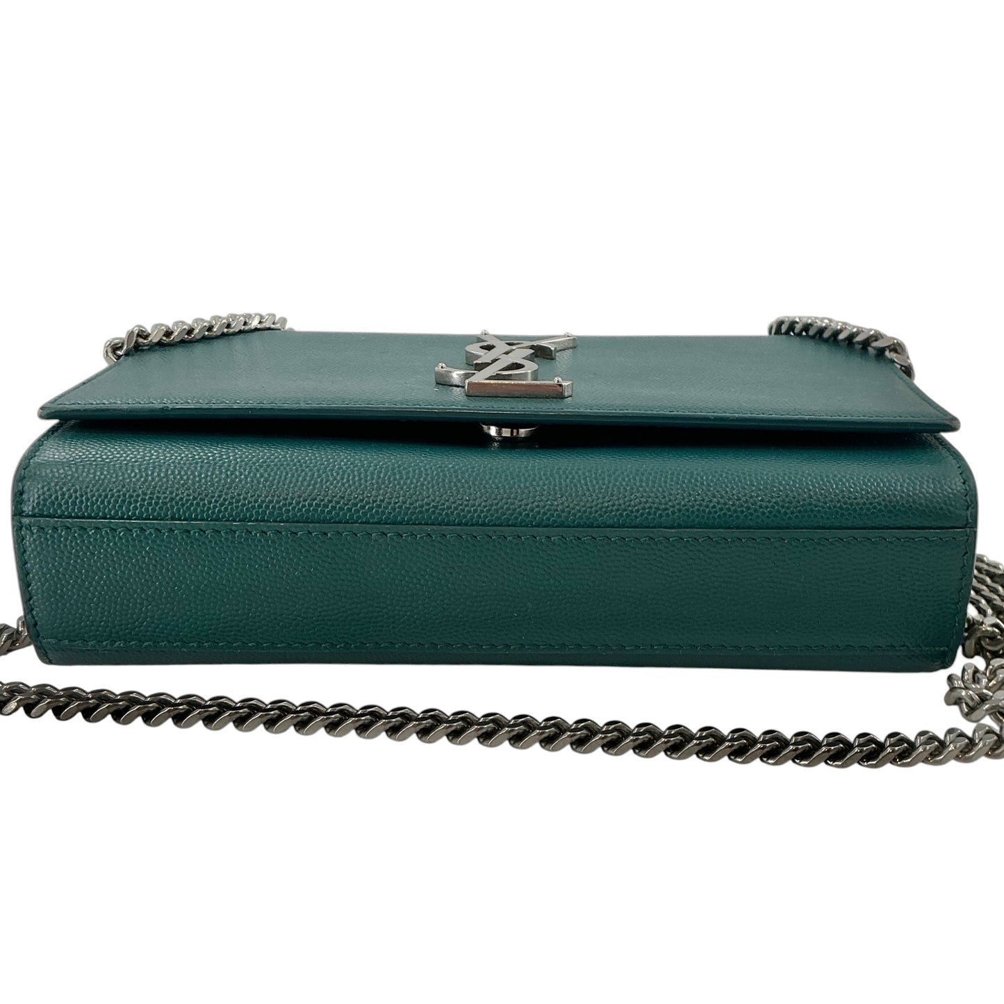 Saint Laurent (YSL) Medium Kate Chain Bag in Teal/Emerald Grain de Poudre Leather with Silver Hardware