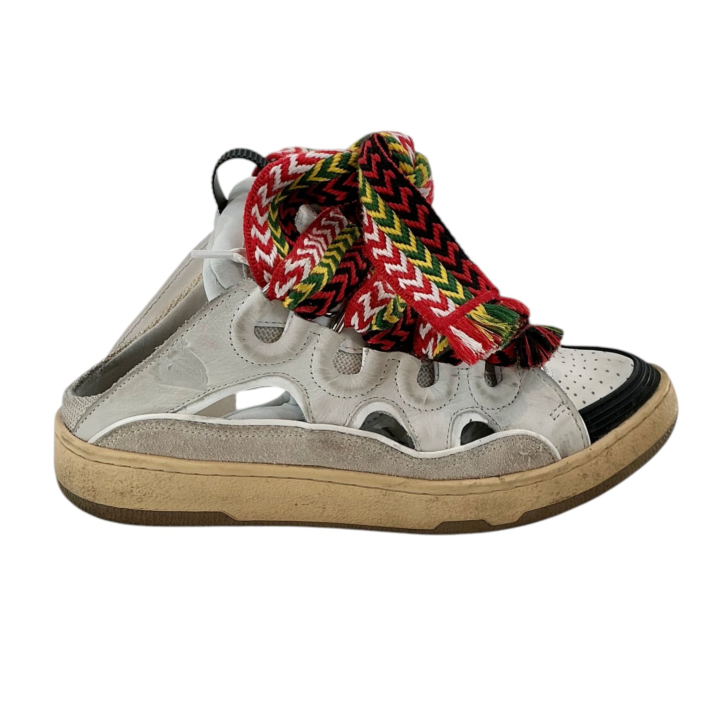 Lanvin Curb White Leather & Suede Open-Back Mule Sneakers