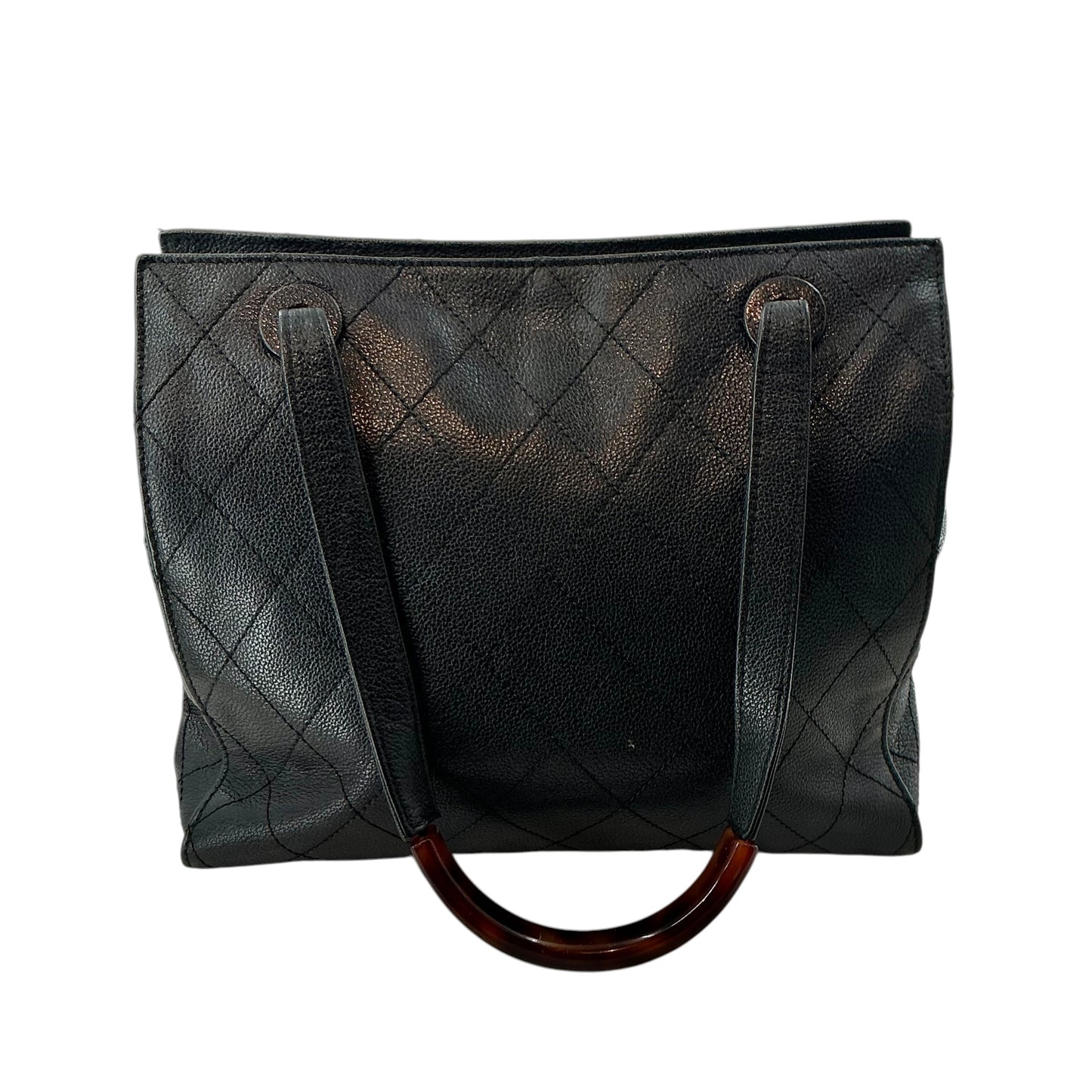Chanel Black Quilted Caviar Leather Tote with Tortoise Resin Handle