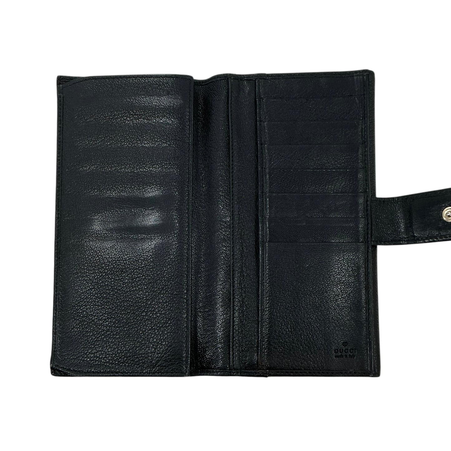 Gucci Vintage Black Pebbled Leather Interlocking G Continental Flap Wallet