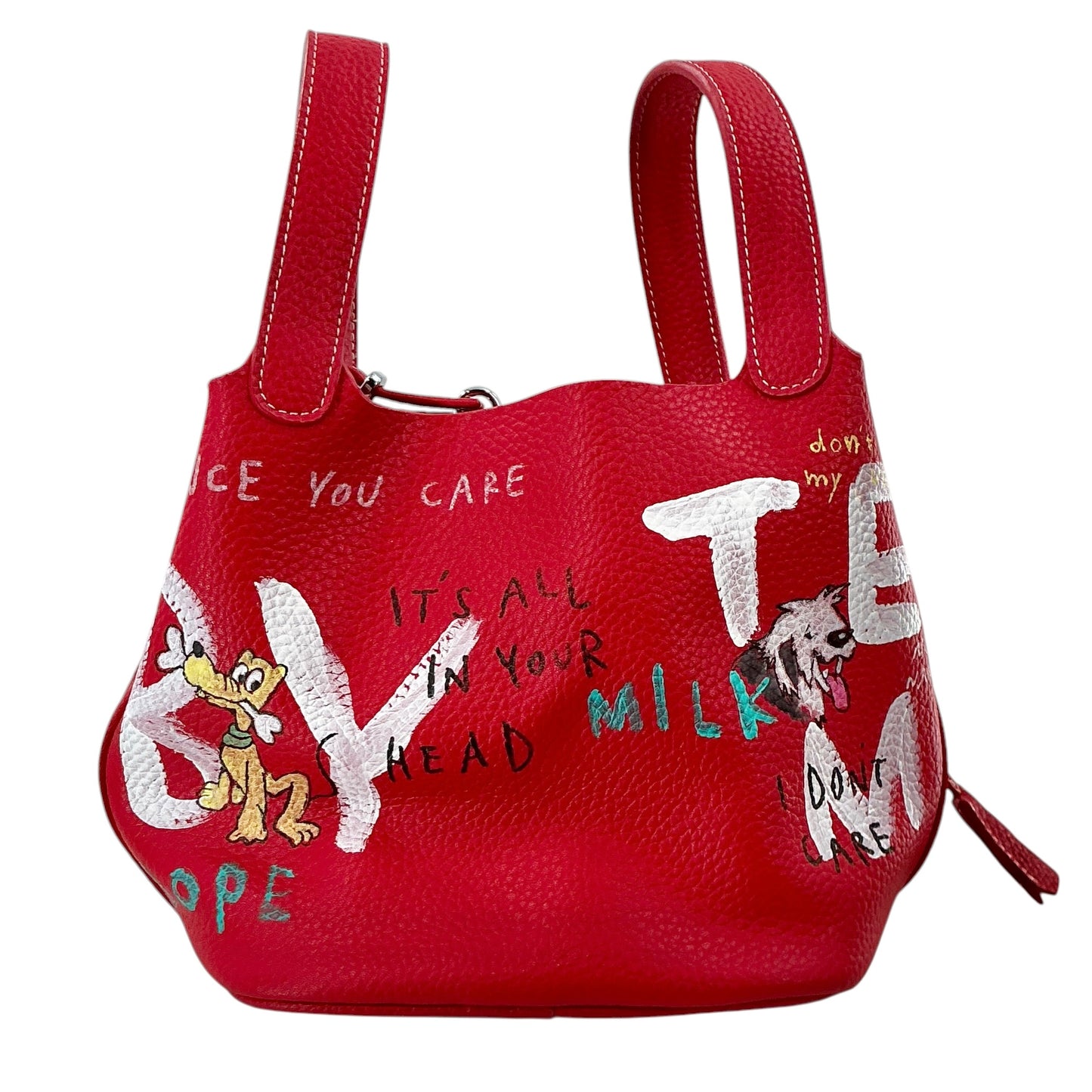 Guernika Hand-Painted Red Leather "Snow White" Cube Bag